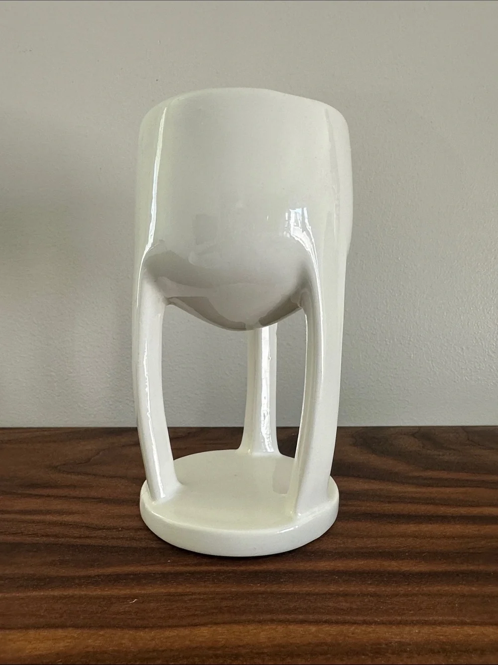 Vintage MCM Sculptural White Ceramic  “Tri Pour” Pottery Vase/Cup
